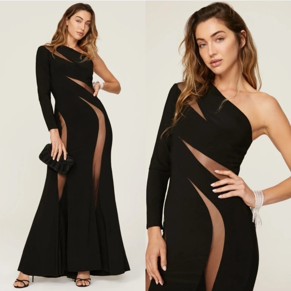 MAC DUGGAL Jersey One Shoulder Illusion Cut Out Gown - Picture 4 of 9